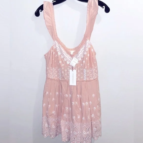 LoveShackFancy Pink Eyelet Mini Dress Size 6  Sleeveless Pleated Boho NWT - Picture 6 of 14